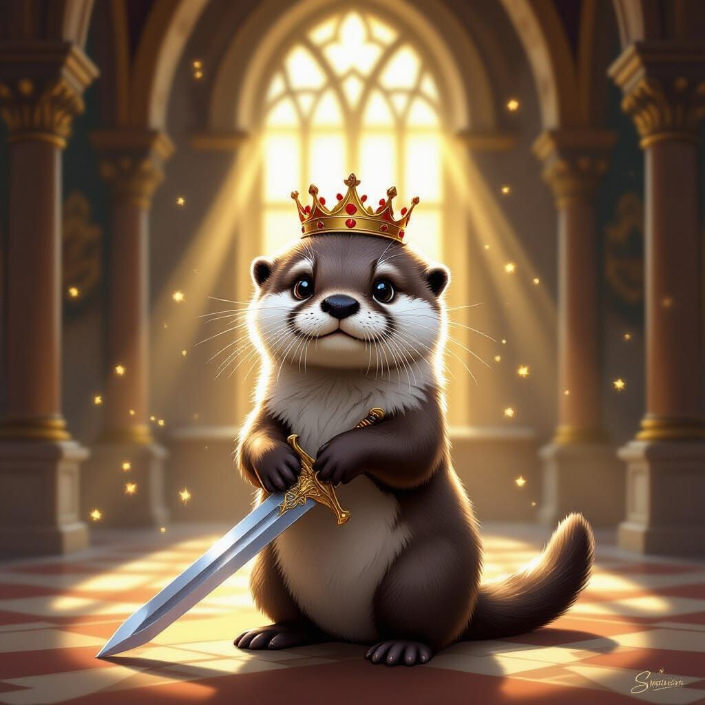 Cute Otter Knight in Castle Digital Painting