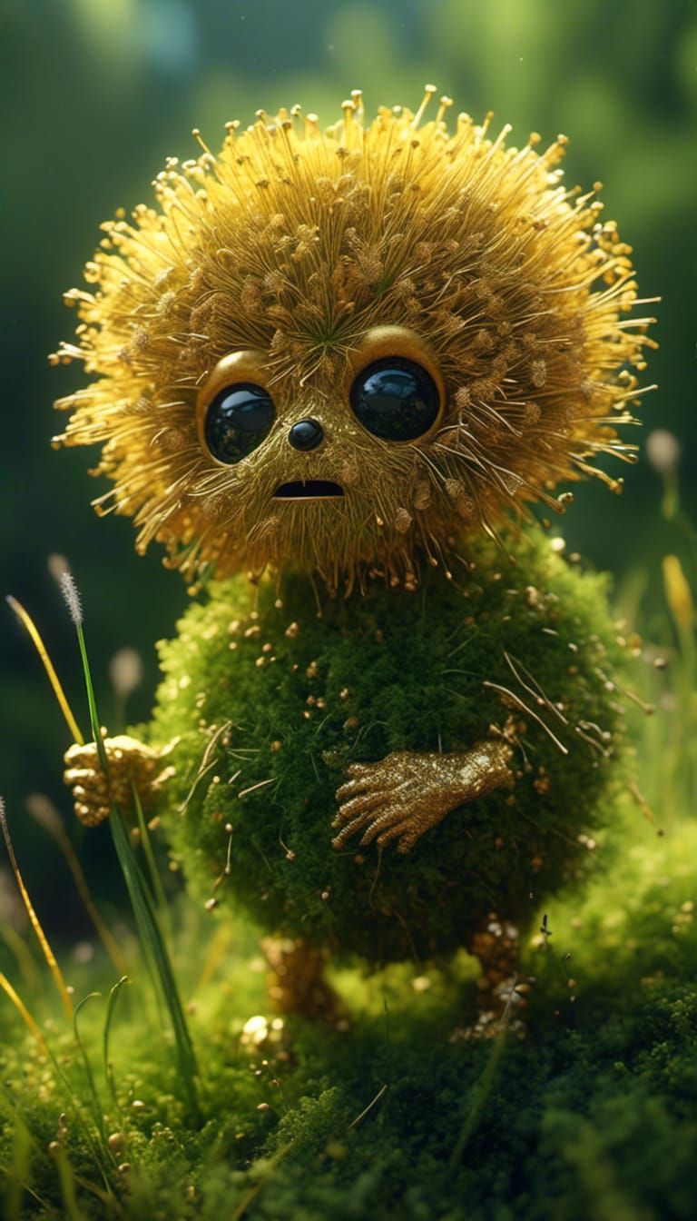Golden Dandelion Monster in Anime Art Style