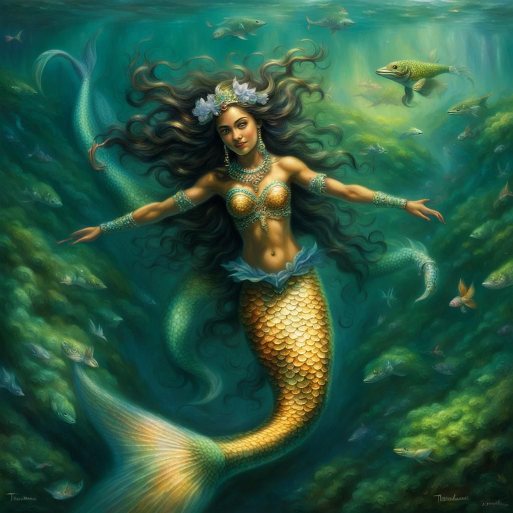 Native Brazilian Mermaid in Amazon River