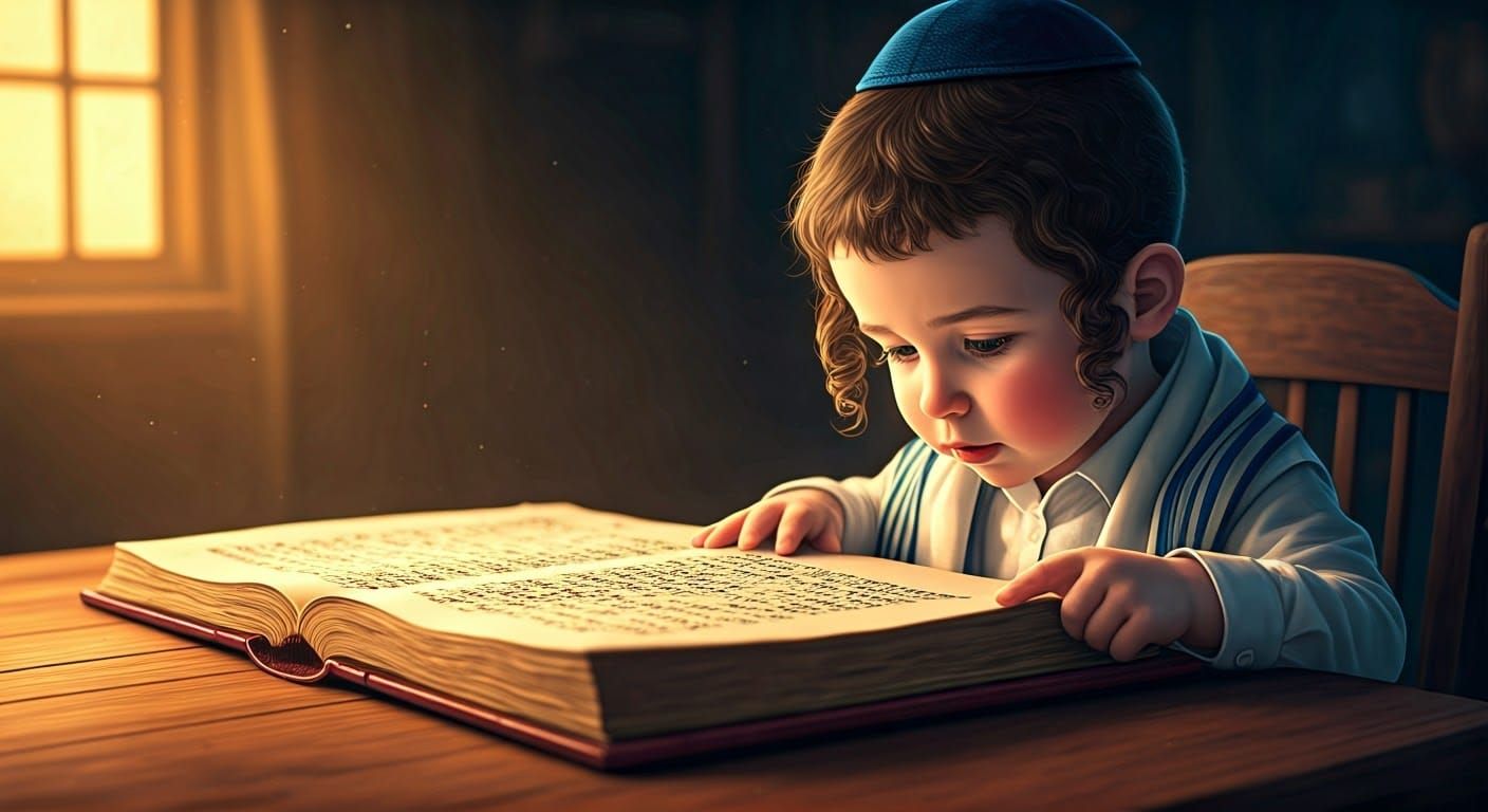 Hasidic Boy Studies Ancient Hebrew Texts in Whimsical Digita...
