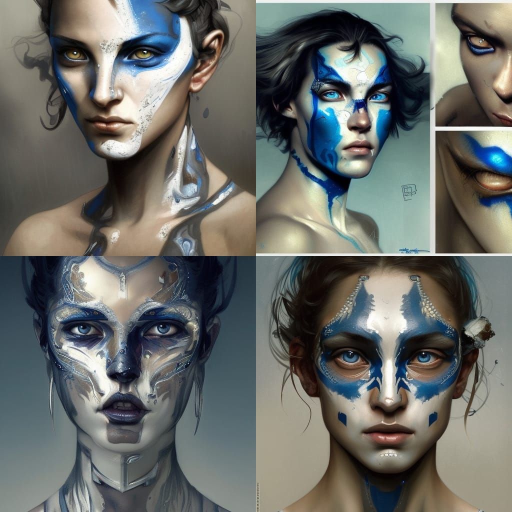 Black Warriors with White Face Paint Portrait