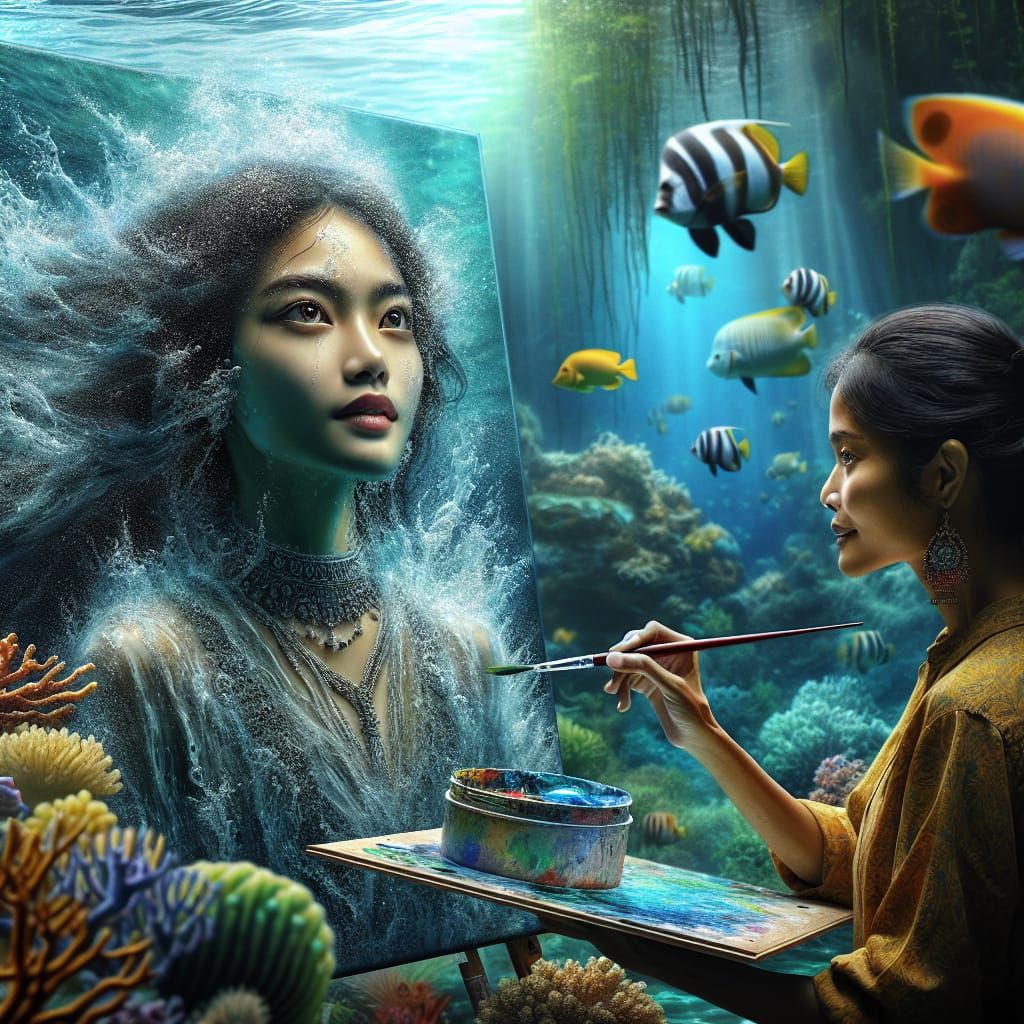 Underwater Artist Paints Woman Emerging From Water