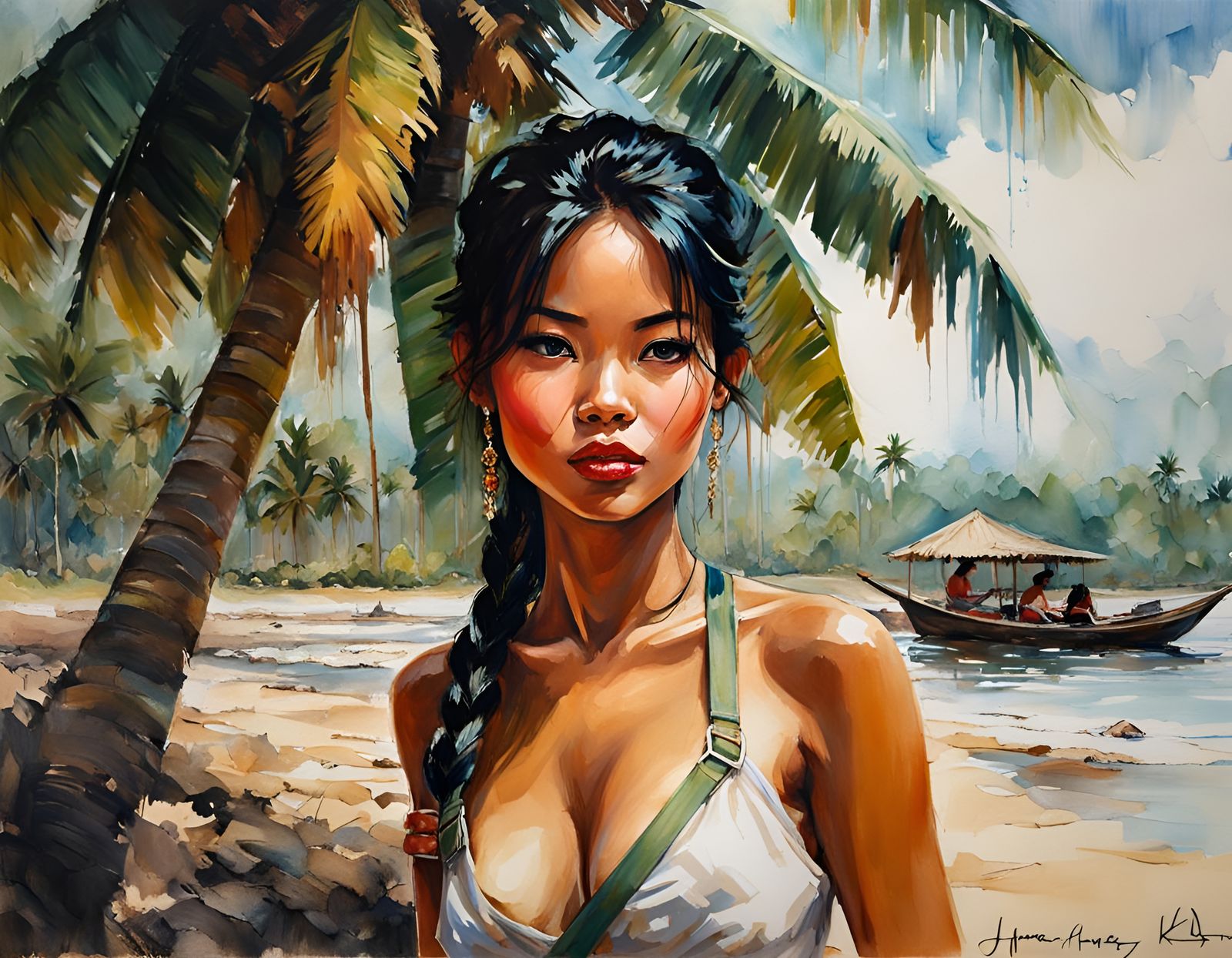 Portrait of Cambodian Girl with Coconut Palms