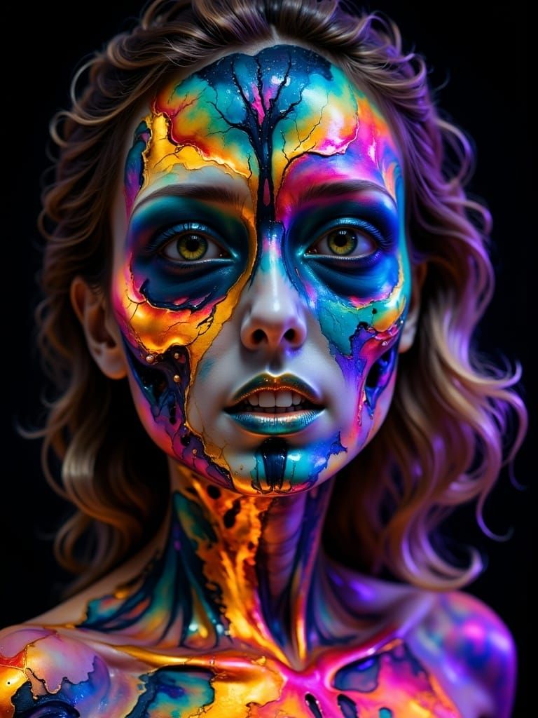 Woman's Face as Fluorescent Alien: Cinematic Portrait