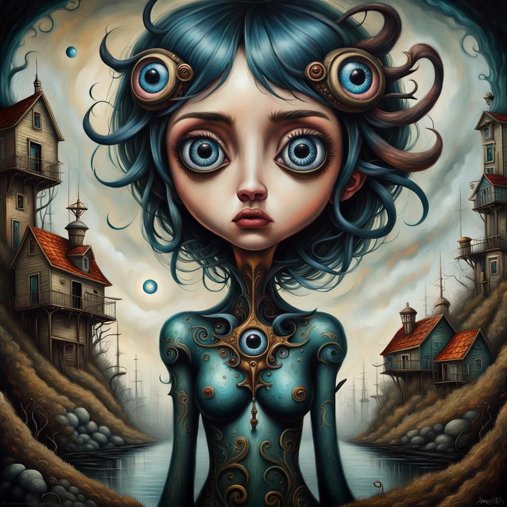 Pop Surrealism Painting of Two Figures