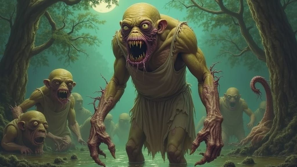 Grotesque Osteoarthritis Personified in Swamp Horror Style