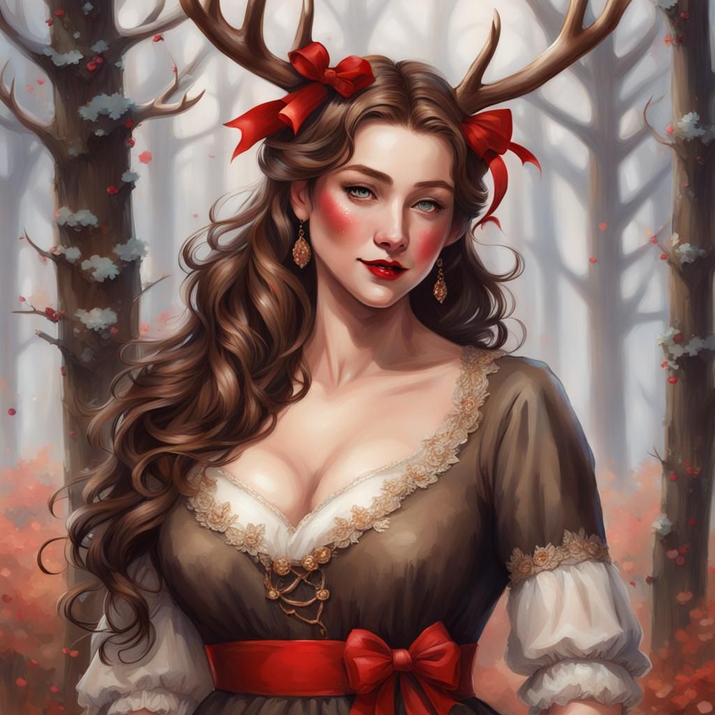 Beautiful Deer Centaur with Red Ribbons