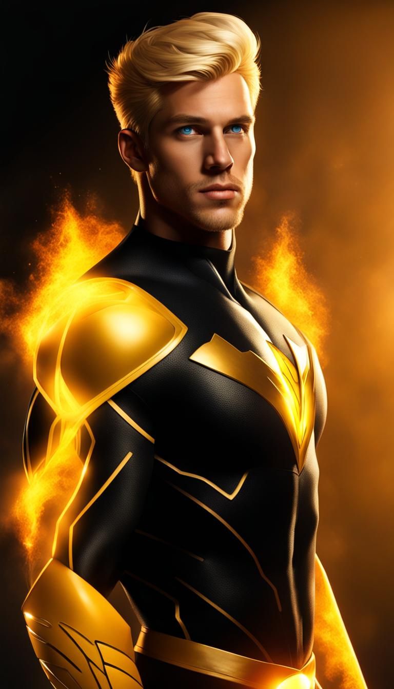 Cosmic Fire Superhero with Blonde Hair
