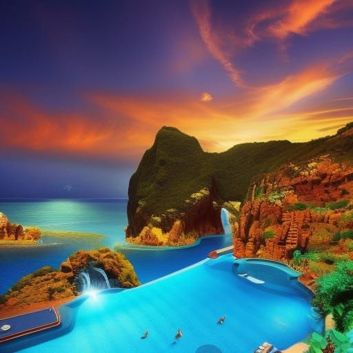 Fantasy Swimming Pool in Hyperrealistic Digital Art