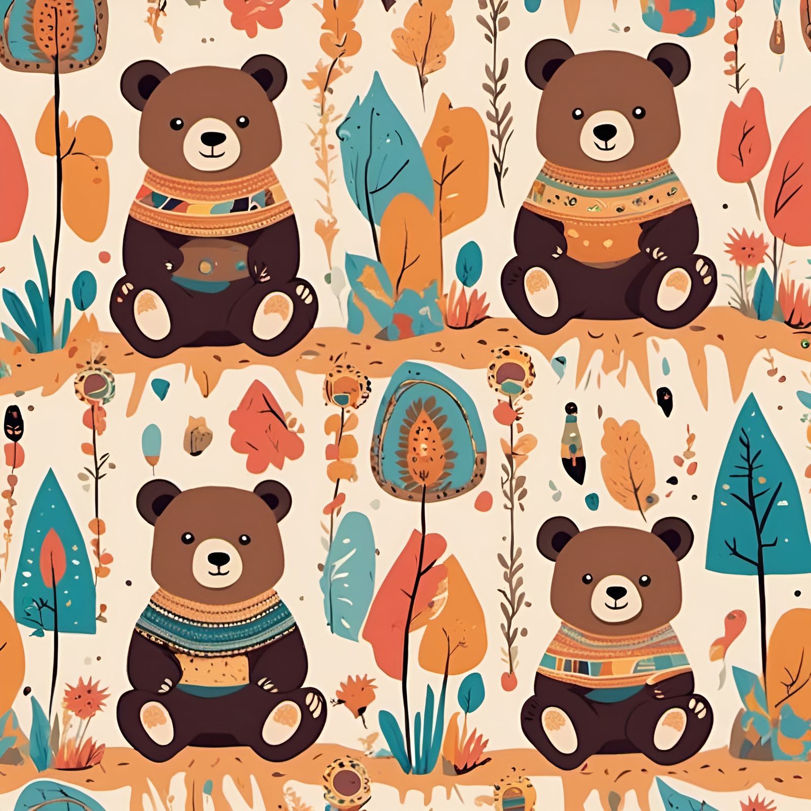 Bohemian Bear Illustration for Decorative Pattern