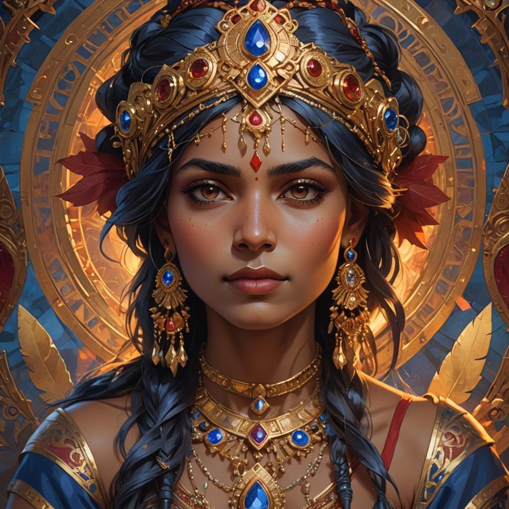 Indian Woman Portrait in Vibrant Digital Art Style