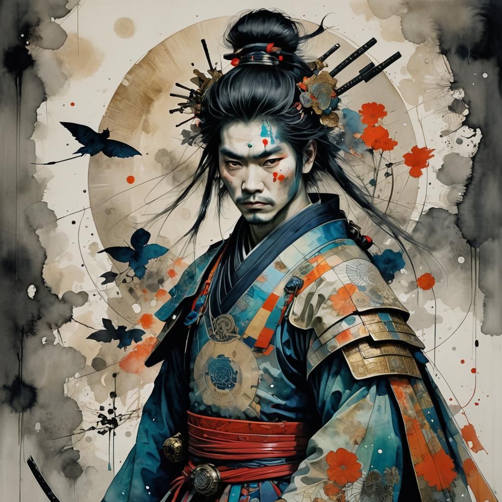 Mystical Samurai Illustration in Abstract Style