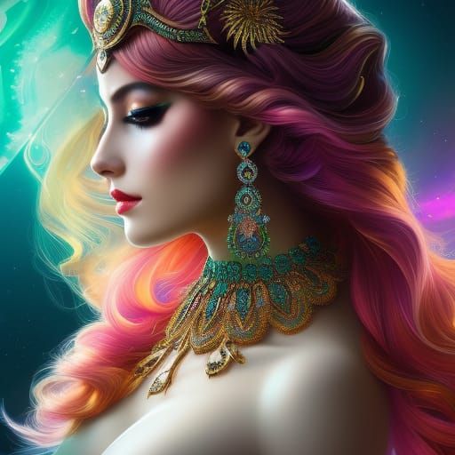 Beautiful Woman in Mask with Peacock Feathers