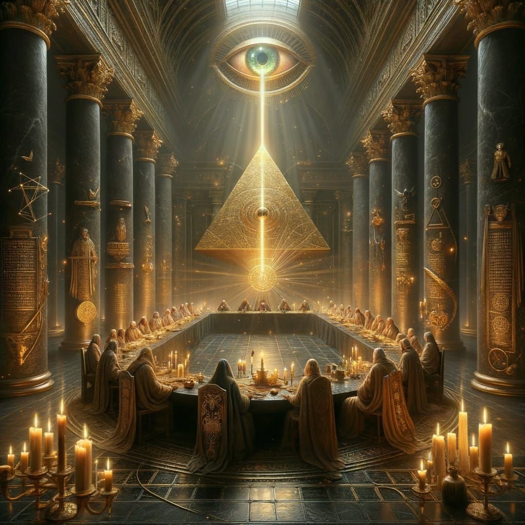 Illuminati Council Meeting in Grand Temple, Digital Painting