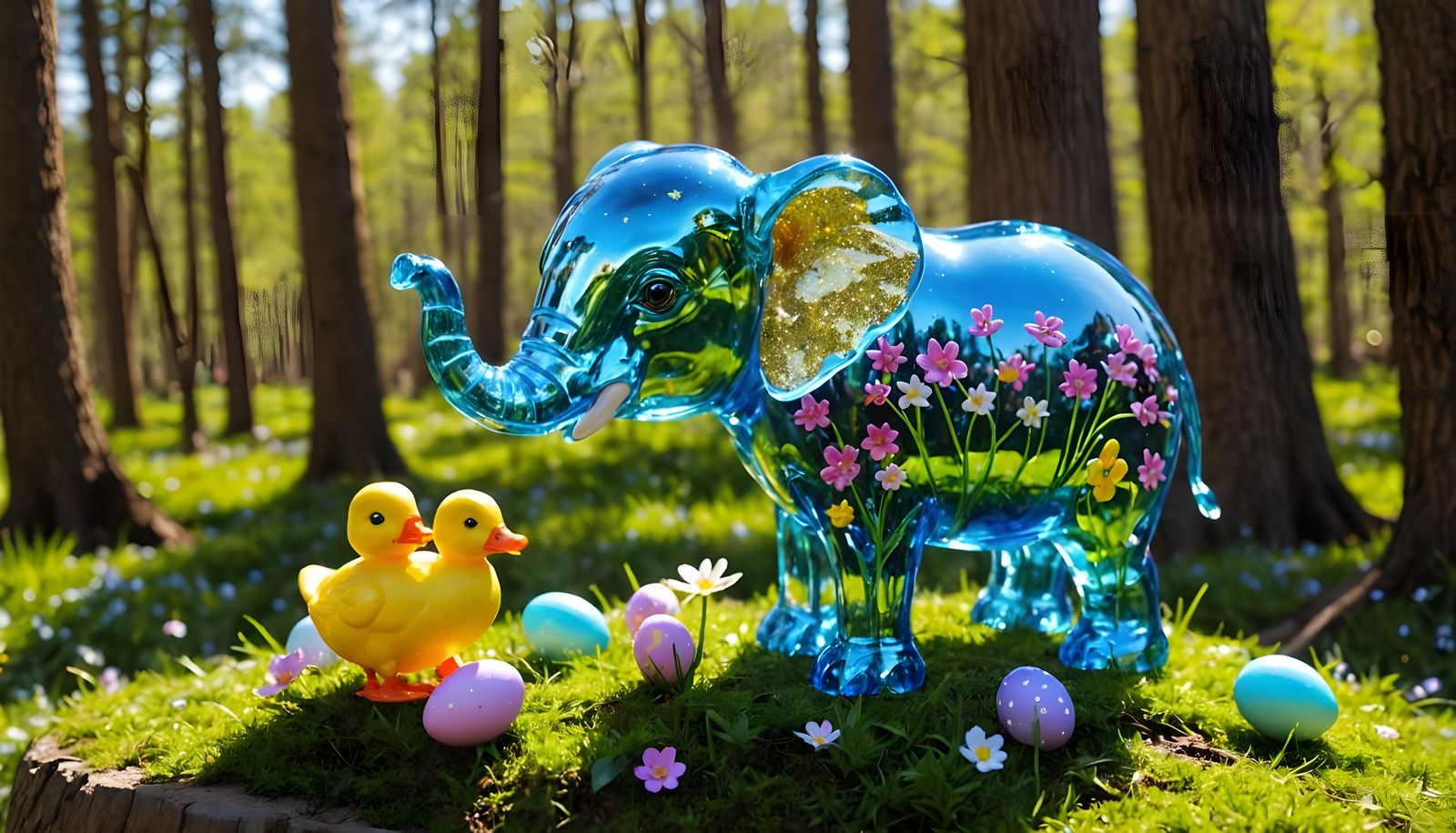 Majestic Easter Elephant in Whimsical Forest Setting