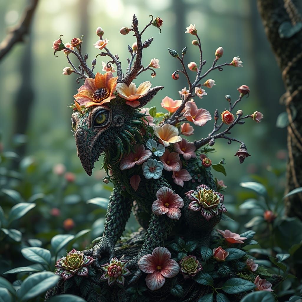 Magical Forest Creature of Flora, Intricately Detailed
