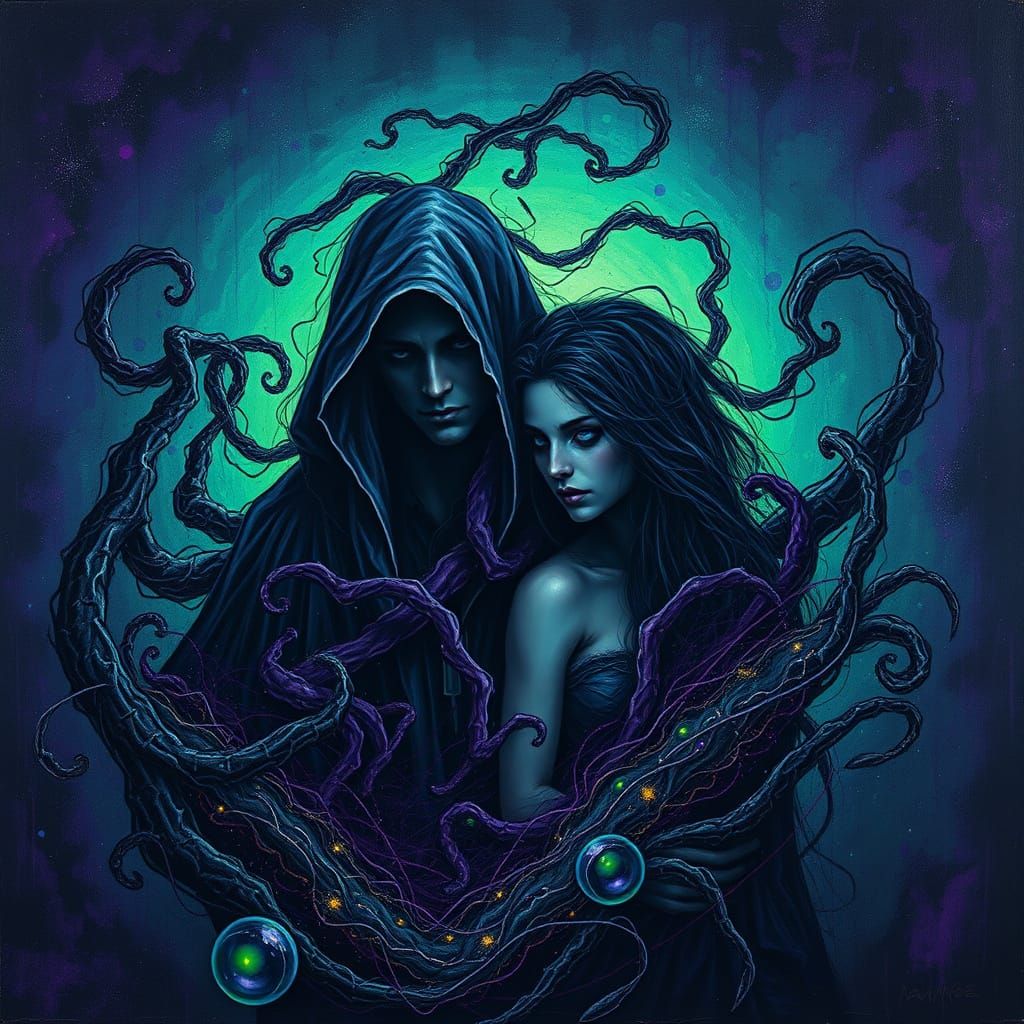 Figures in Darkness with Bioluminescent Memories