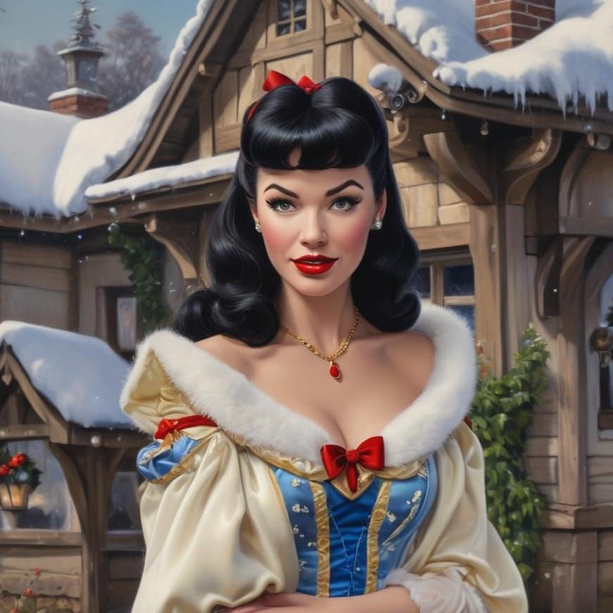 Bettie Page as Snow White: Oil Portrait