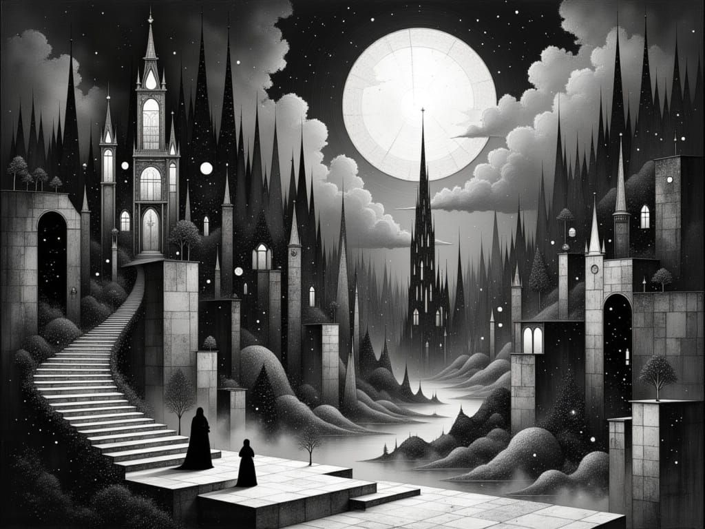 Cyberpunk-Inspired Escher Metropolis with Lost Souls and Hel...