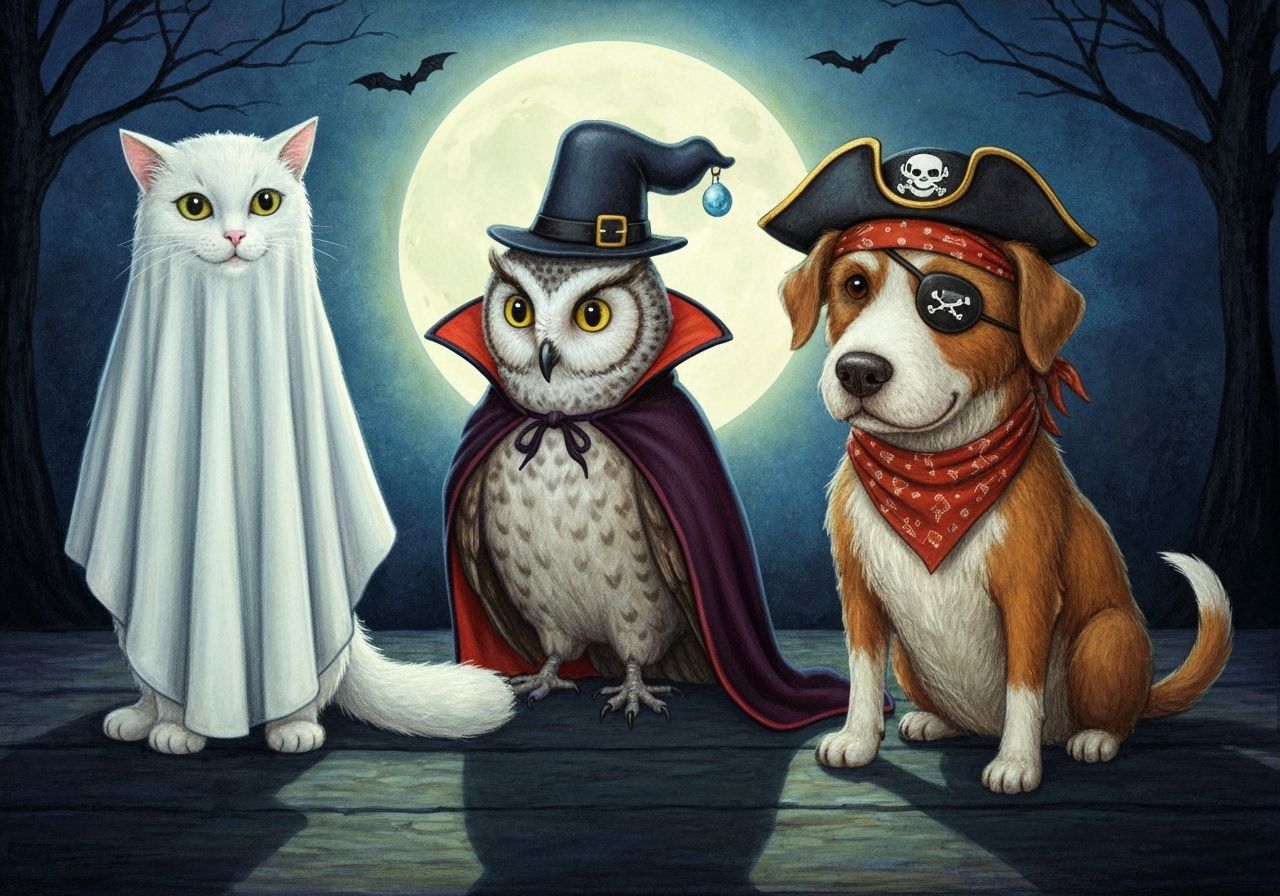 Whimsical Halloween Animals in Storybook Style