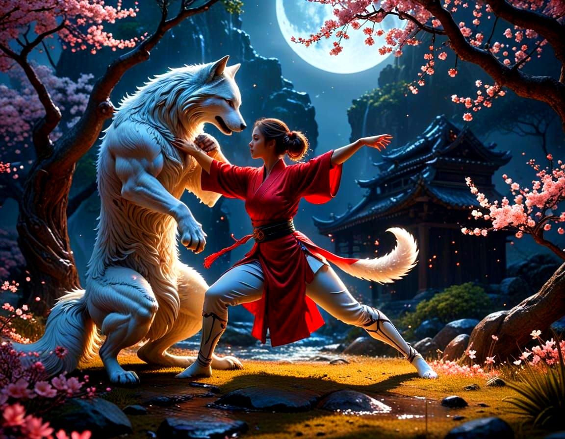 Little Red Riding Hood Karate in Cherry Blossom Garden