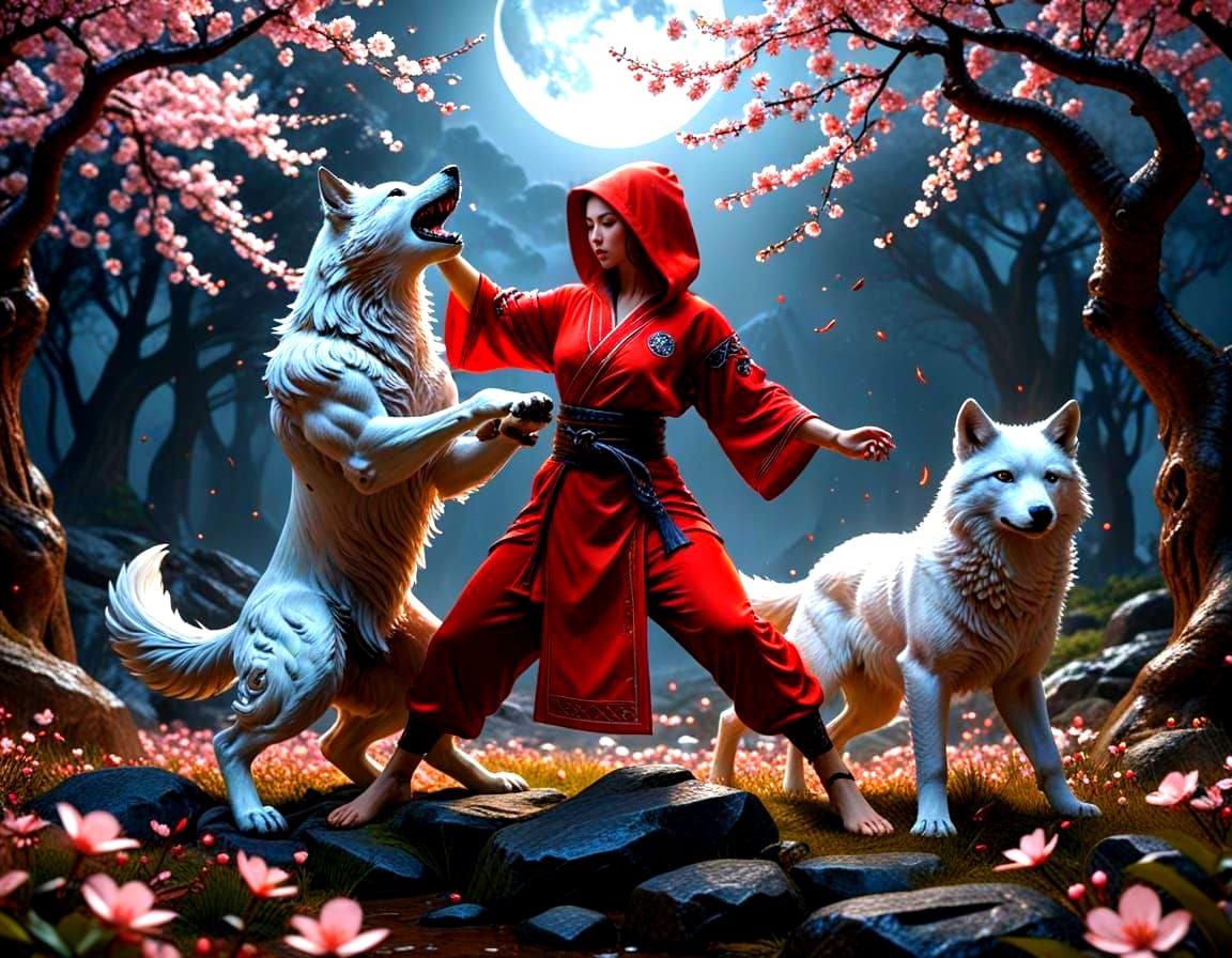 Little Red Riding Hood Karate in Cherry Blossom Garden