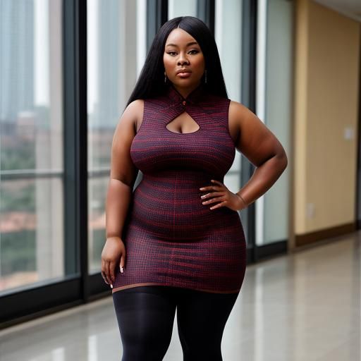 Ebony Model in Sleeveless Chinese Dress and Tights