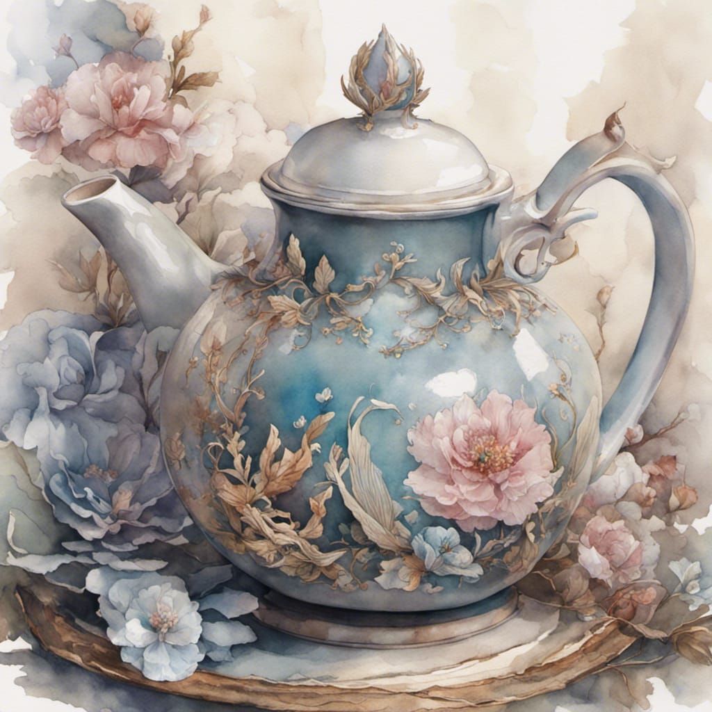 Watercolour image of a pretty teapot.