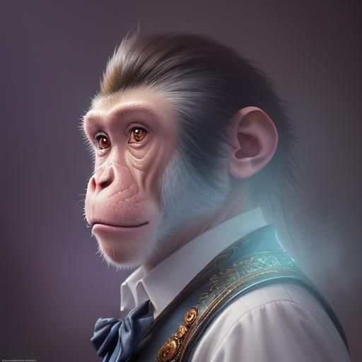 Monkey Waiter in Ethereal Fantasy, Hyperrealistic Splash Art