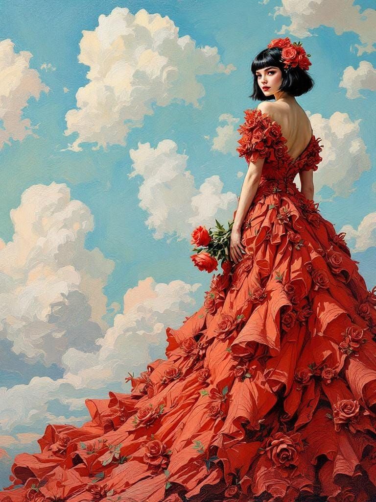 Expressive Portrait with Roses in Impasto Style