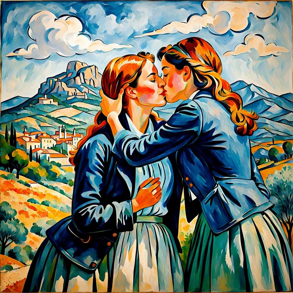 Two Women Kissing, in Cézanne Style