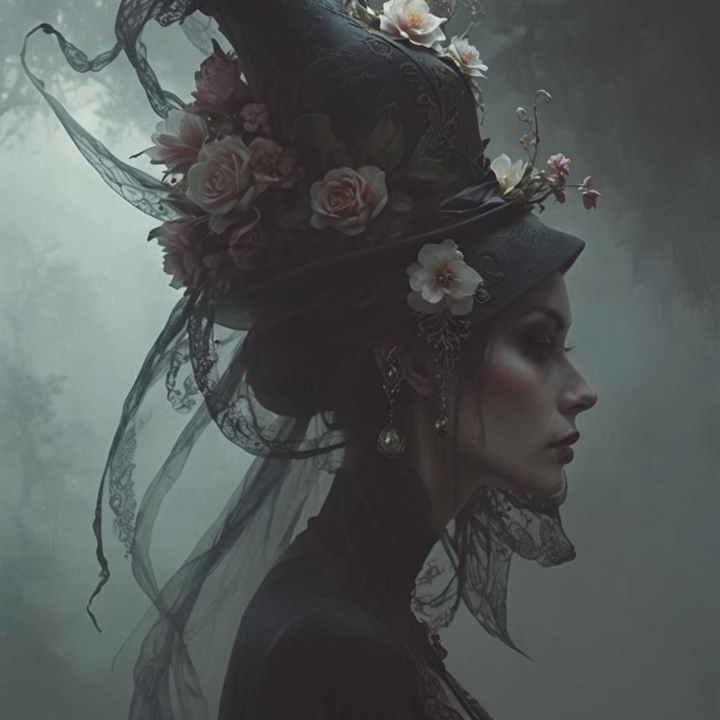 Sinister Woman in Tall Hat Fantasy Portrait