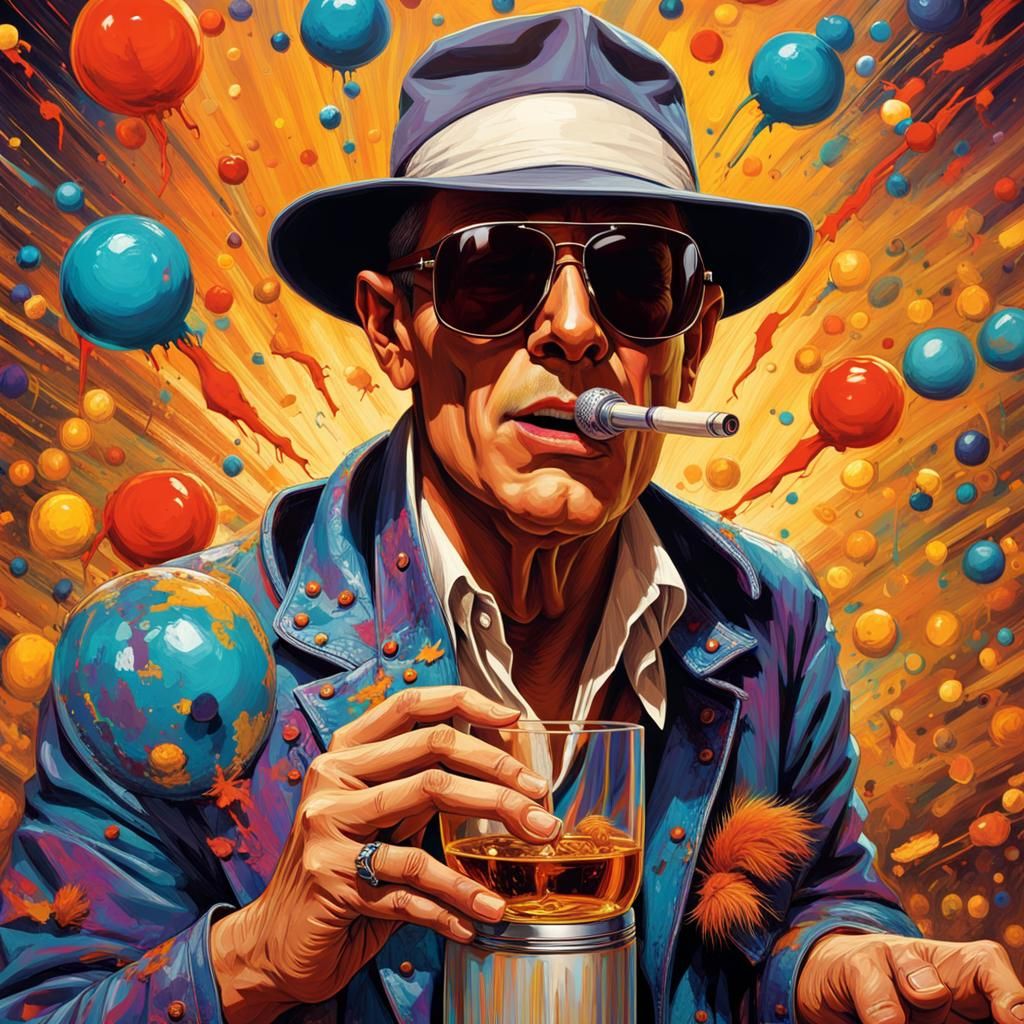 Hunter S. Thompson "gonzo" whiskey, smoke,narcotics;screaming. trending on Artstation Gustav Klimt Bernie Wrightson Jord...
