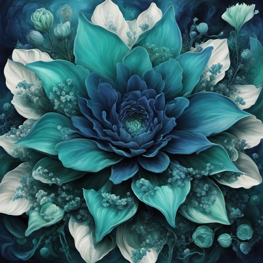 Abstract Surrealist Emerald and Indigo Floral Art