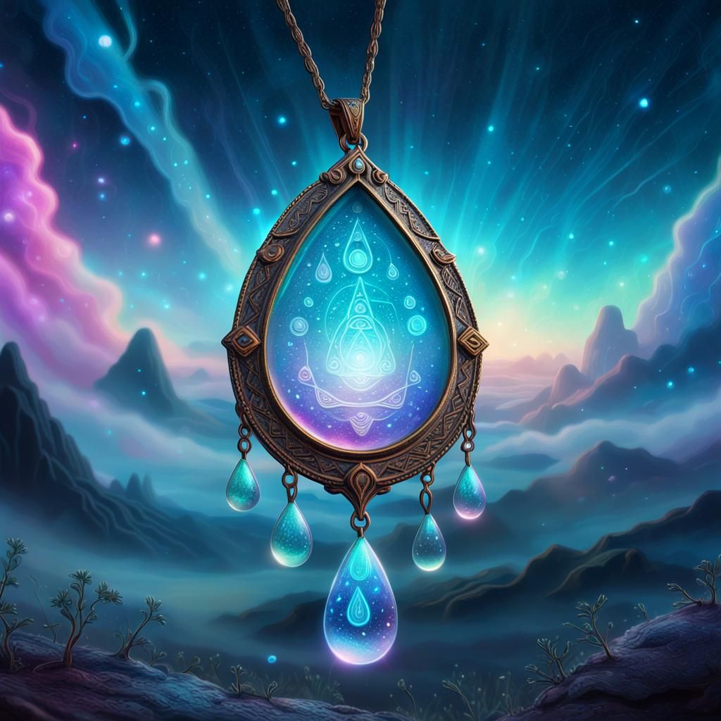 Glowing Amulet in Sky: Holographic Cosmic Illustration