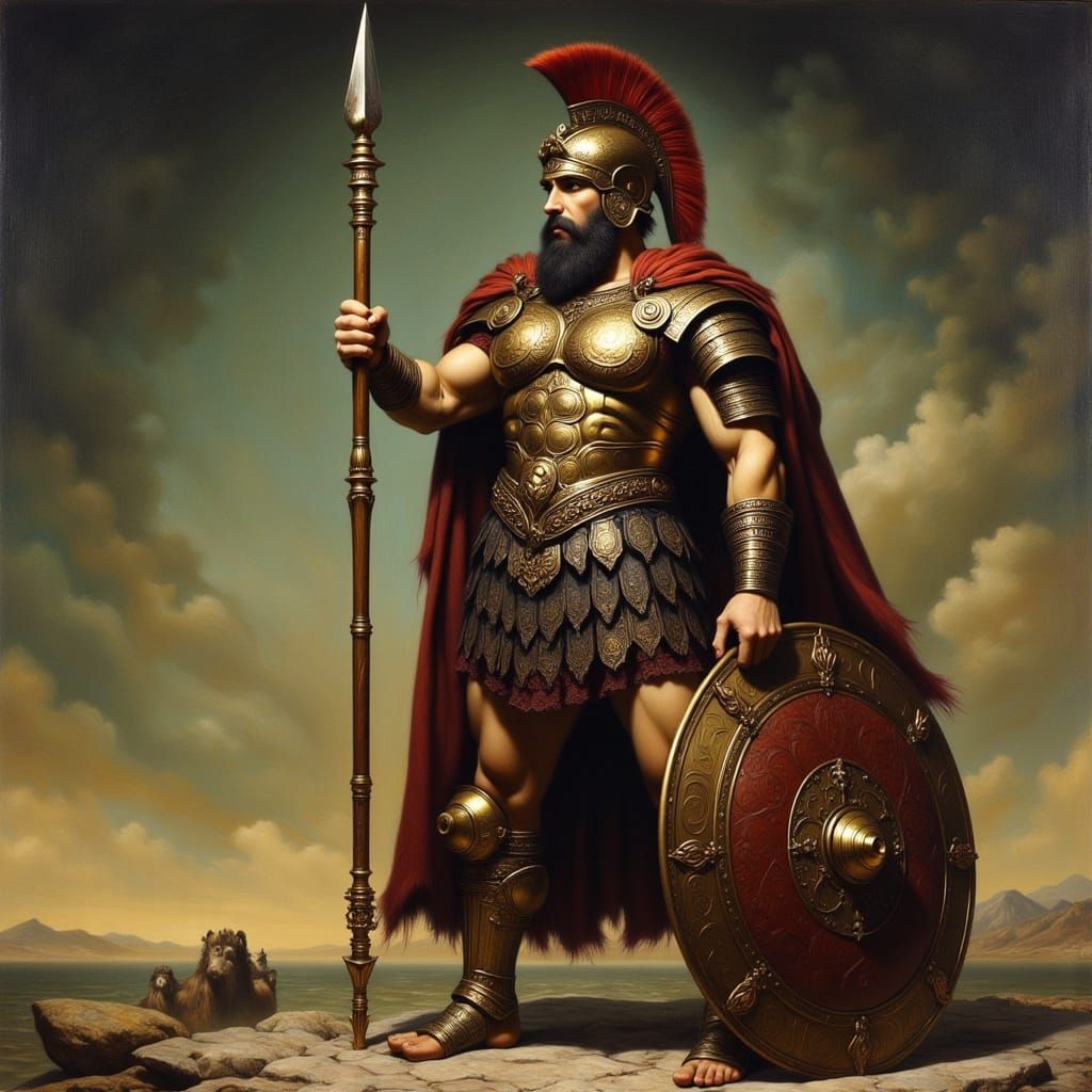 Muscled Spartan Warrior in Ornate Bronze Armor