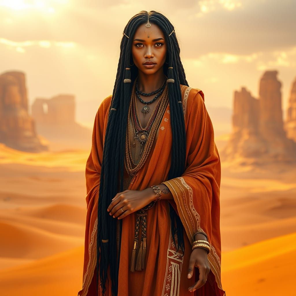 Desert Prophetess Woman Radiates Ancient Wisdom in Vibrant, ...