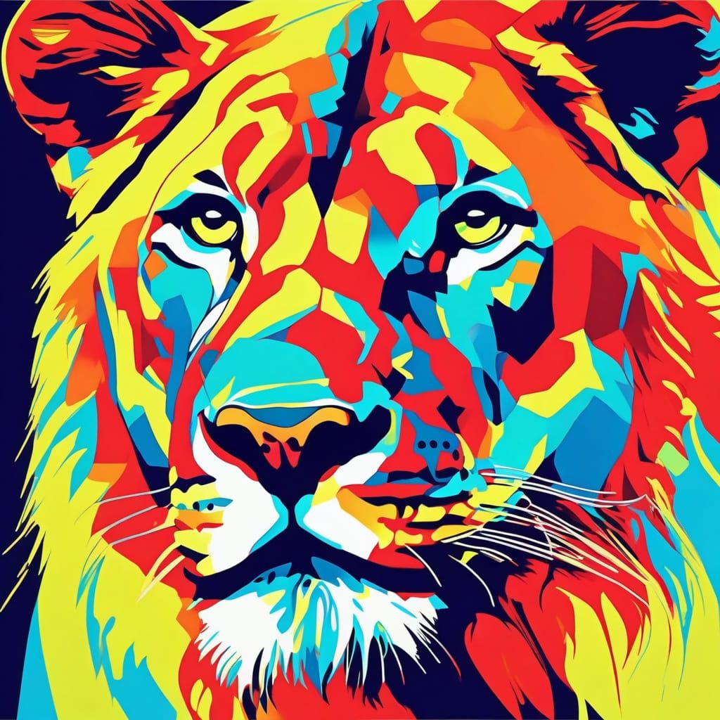 Regal Lioness Pop Art Portrait in Day-Glo Colors