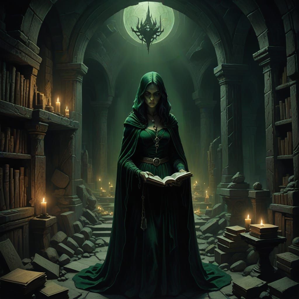 Dark Fantasy Witch's Lair in a Crumbling Tower