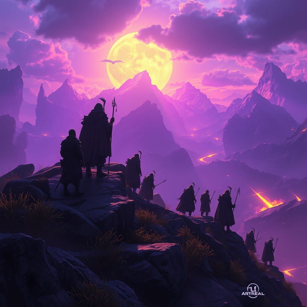 Ethereal Watchers Unite on Mt. Herman in Dark Fantasy Concep...