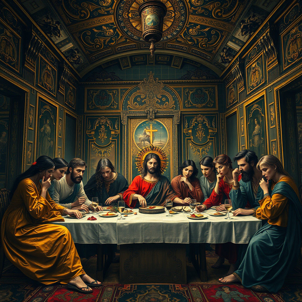 Decadent Last Supper in Klimt and Schiele Style