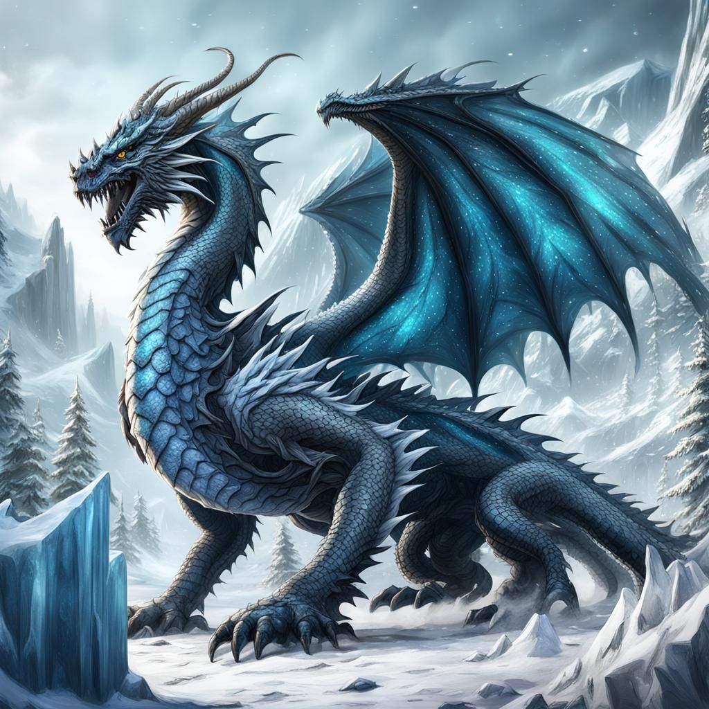 Majestic Ice Dragon in Fantasy Concept Art
