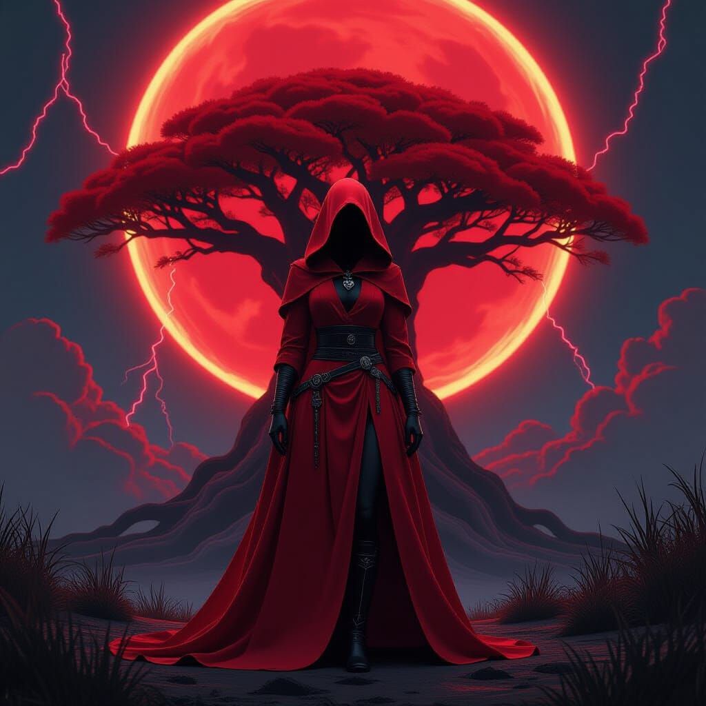 Neon Sith Woman Under a Red Star