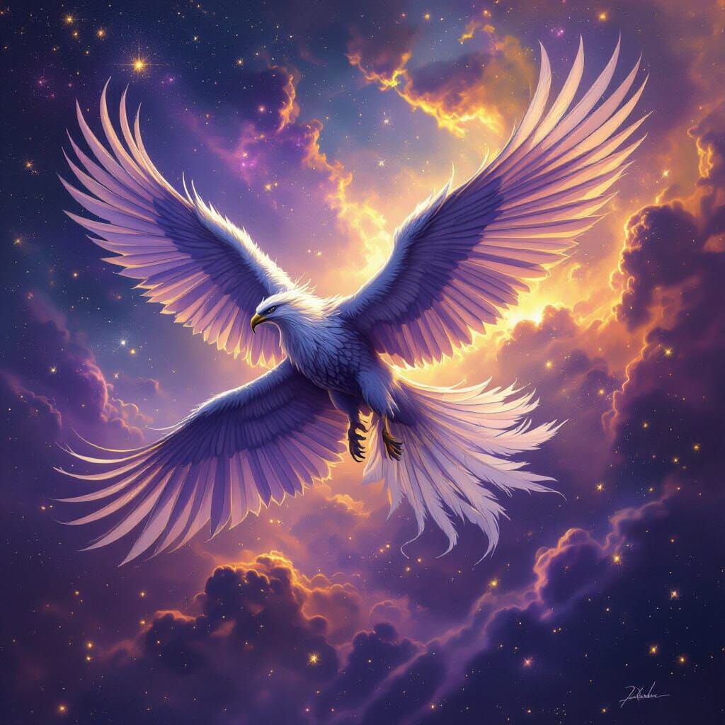 Griffin Soaring Through Nebula in Fantasy Art Style