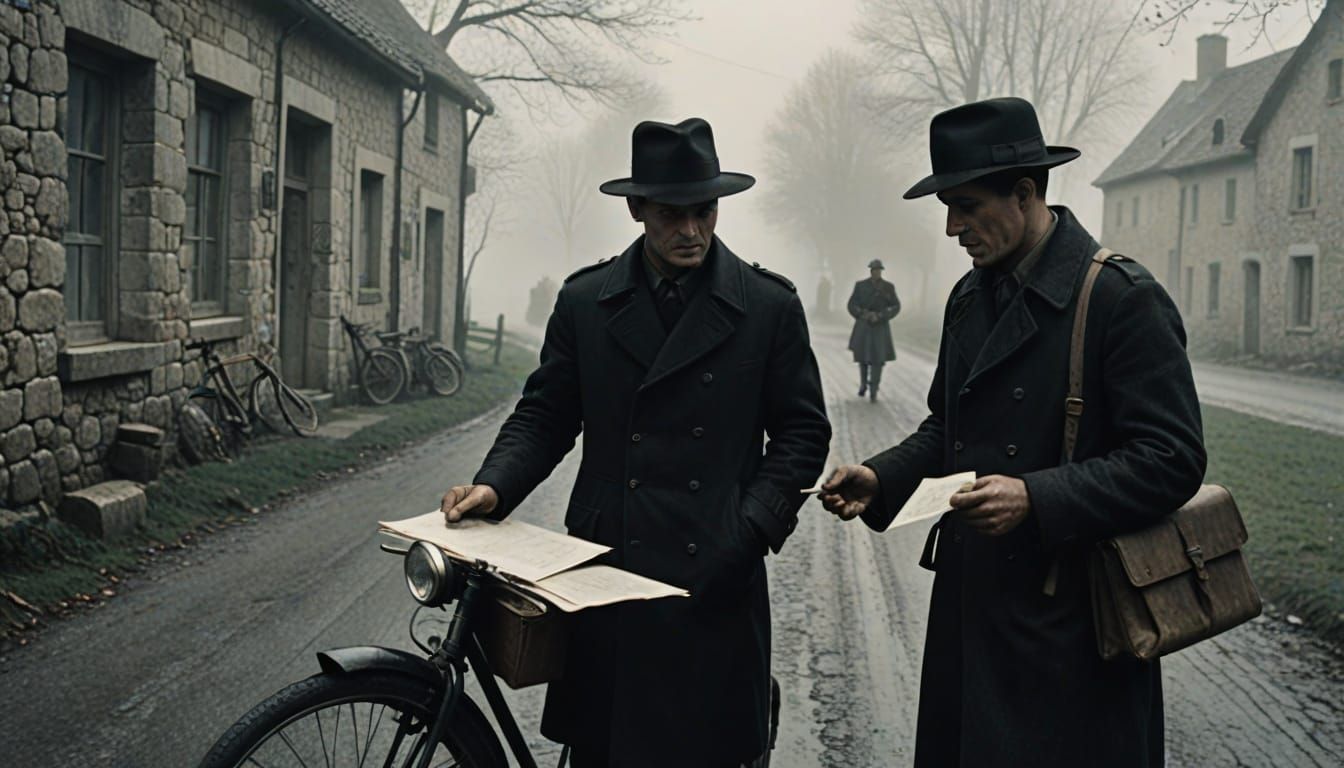 Noir Image: Man in Black Passes Envelope to Soldier