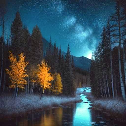 Moonlit Aspen Forest in Vibrant Fall Colors