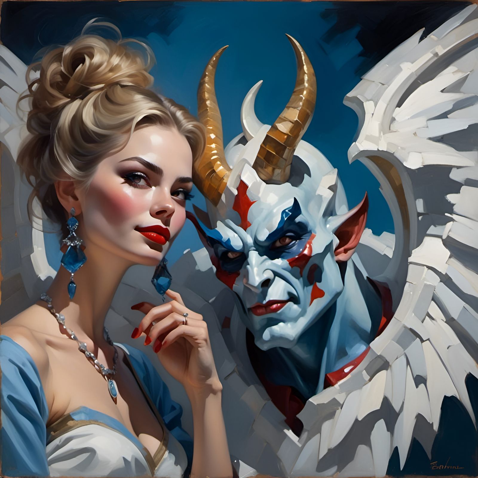 Happy Blue Demon with Dreamlike Qualities