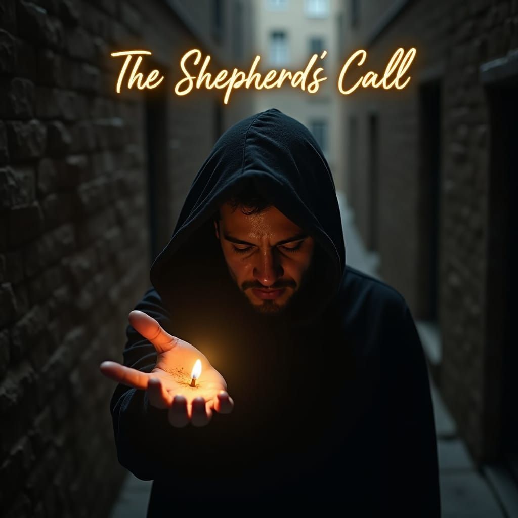 Tearful Figure at Alley Entrance with Guiding Light