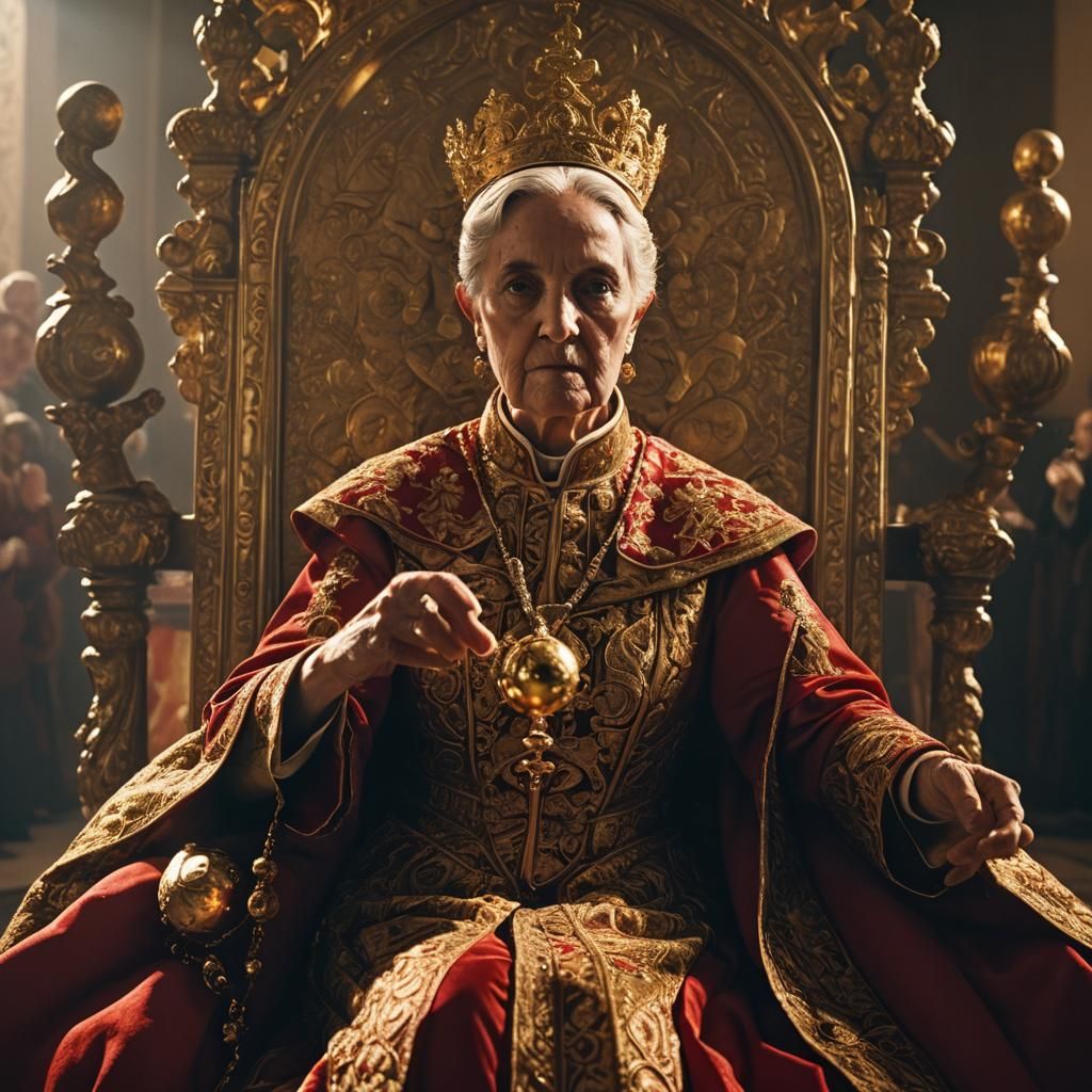 Pope Woman on Golden Throne in Art Nouveau Style