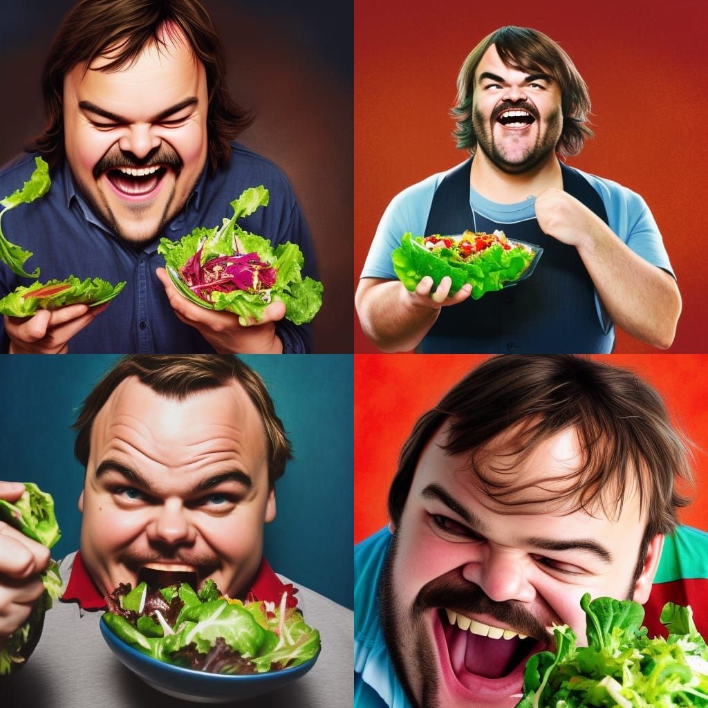 Jack Black Laughing and Eating Salad